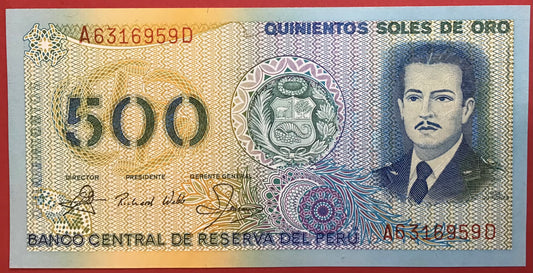 Peru - 500 Soles de Oro 18.3.1982 P#125A Kvalitet 0
