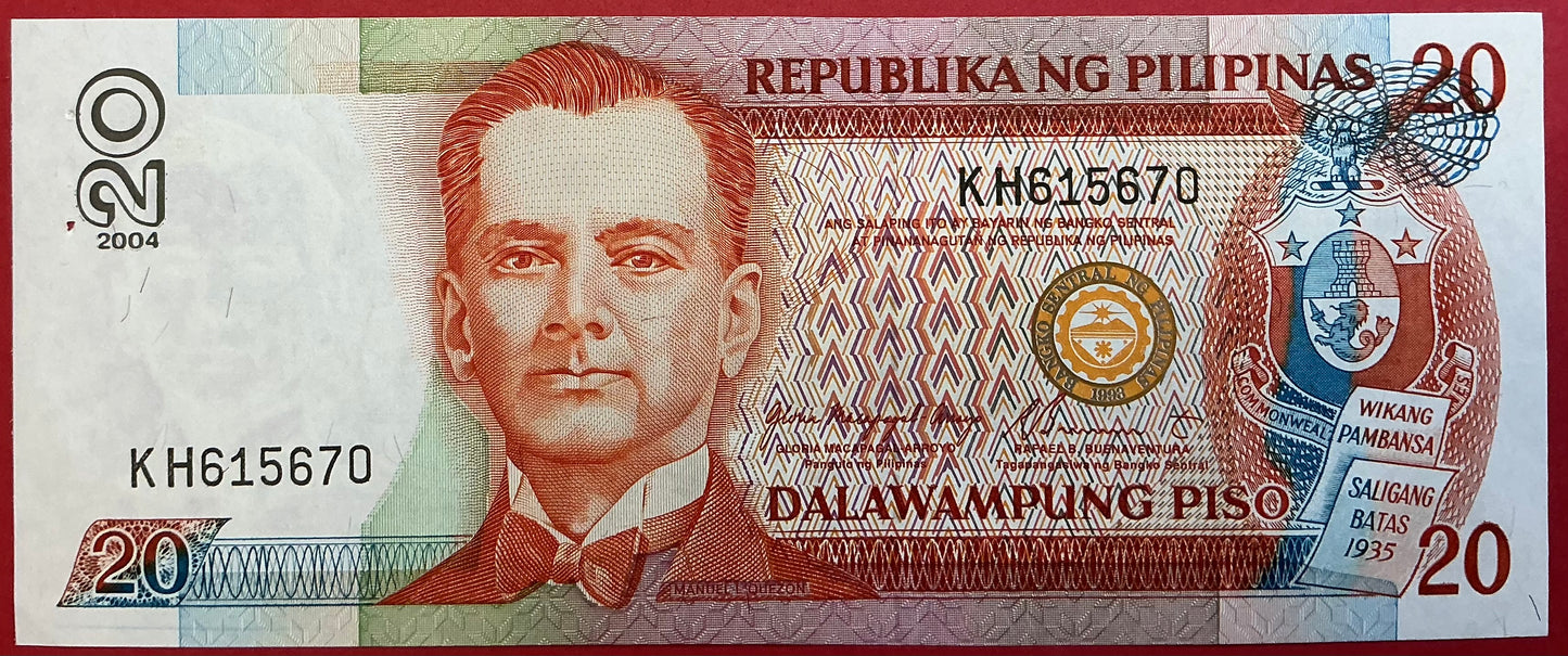 Philippines - 20 Piso 2004 P#182i Kvalitet 1+/01