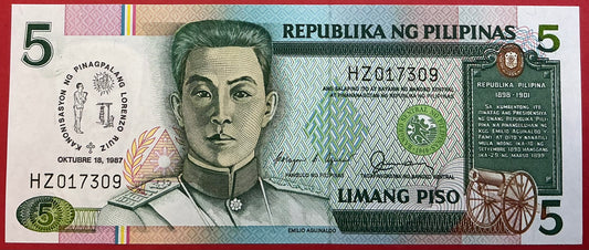Philippines - 5 Piso 18.10.1987 P#176a Kvalitet 0