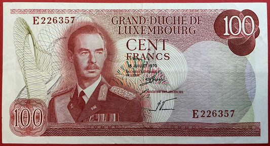 Luxembourg - 100 Francs 15.7.1970 P#56a Kvalitet 1+