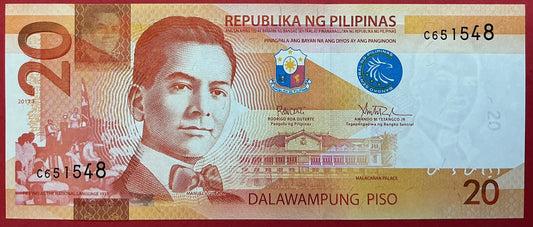 Philippines - 20 Piso 2017 P#206b Kvalitet 01