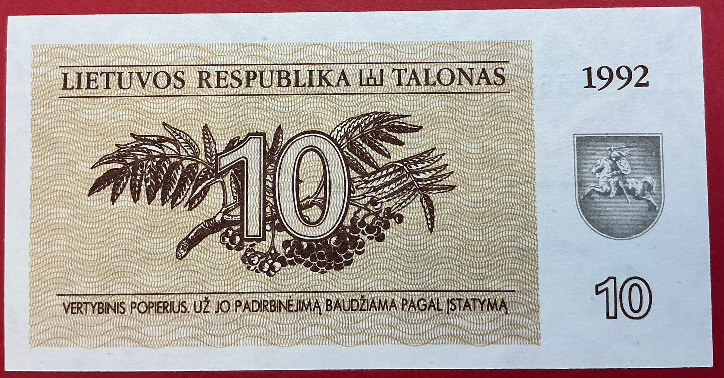 Lithuania - 10 Talonas 1992 P#40 Kvalitet 0