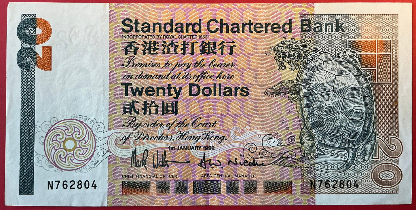 Hongkong - 20 Dollars 1.1.1992 P#279b Kvalitet 1+