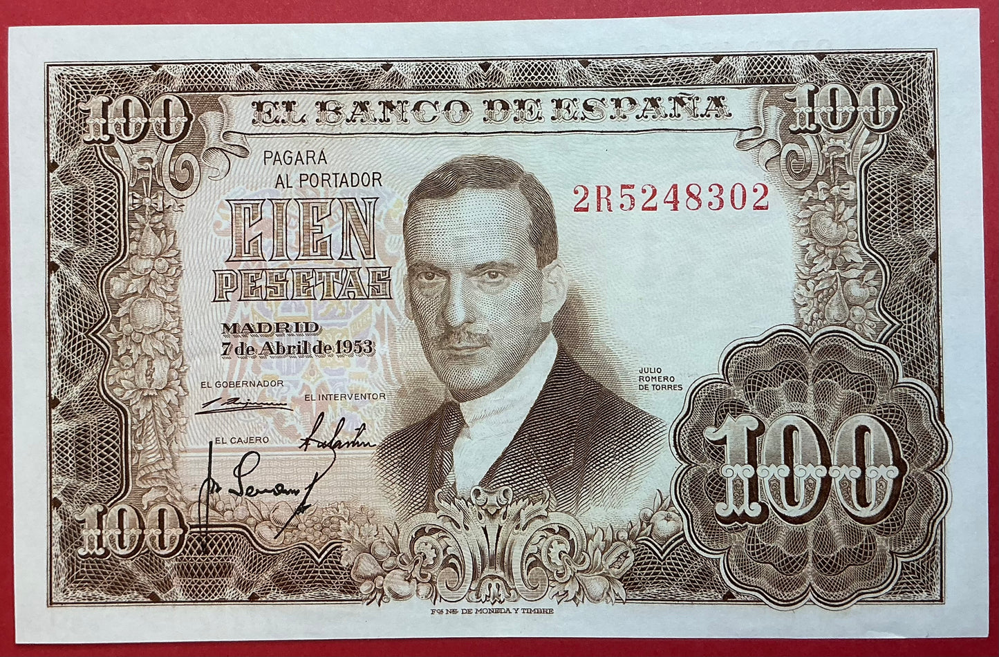 Spain - 100 Pesetas 7.4.1953 P#145a Kvalitet 1+/01