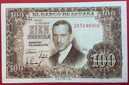 Spain - 100 Pesetas 7.4.1953 P#145a Kvalitet 1+/01