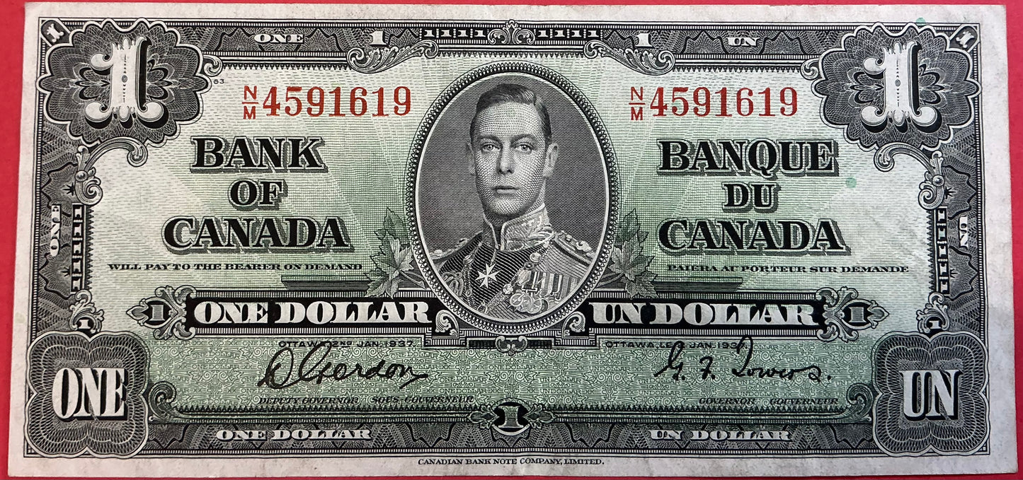Canada - 1 Dollar 2.1.1937 P#58d Kvalitet 1+