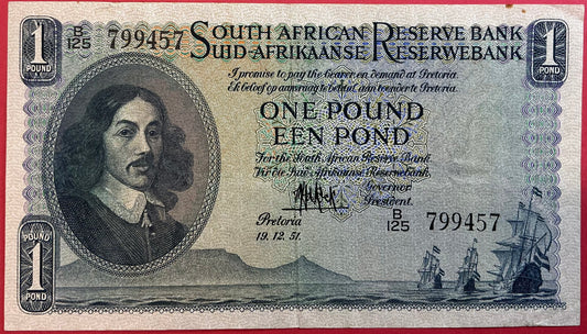 South Africa - 1 Pound 19.12.1951 P#92d Kvalitet 1+