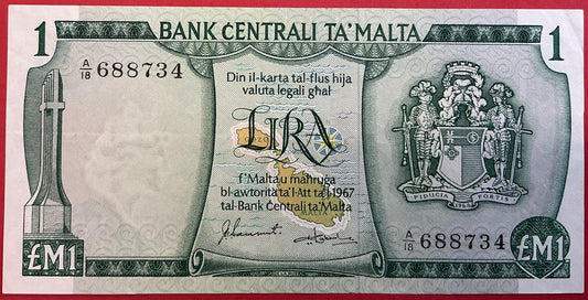 Malta - 1 Lira (1973) P#31f Kvalitet 1+/01