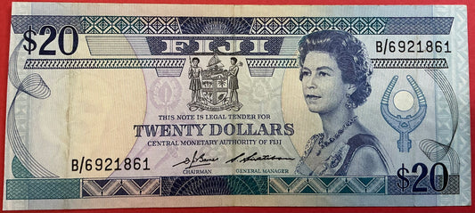 Fiji - 20 Dollars (1988) P#85a Kvalitet 1/1+