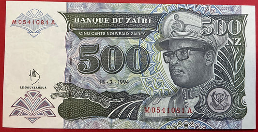 Zaïre - 500 Nouveaux Zaïres 15.2.1994 P#63a Kvalitet 0