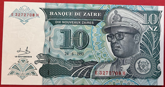 Zaïre - 10 Nouveaux Zaïres 24.6.1993 P#55a Kvalitet 0