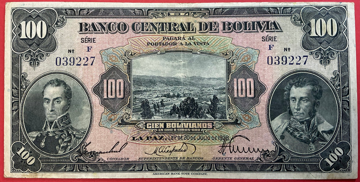 Bolivia - 100 Bolivianos 20.7.1928 P#125a Kvalitet 1+