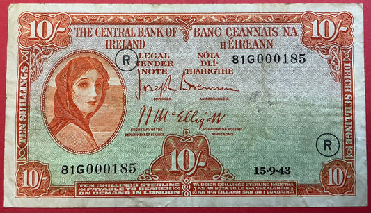 Ireland/Central Bank Of - 10 Shillings 15.9.1943 P#1D Kvalitet 1
