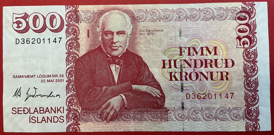 Iceland - 500 Krónur 22.5.2001 P#58 Kvalitet 1+