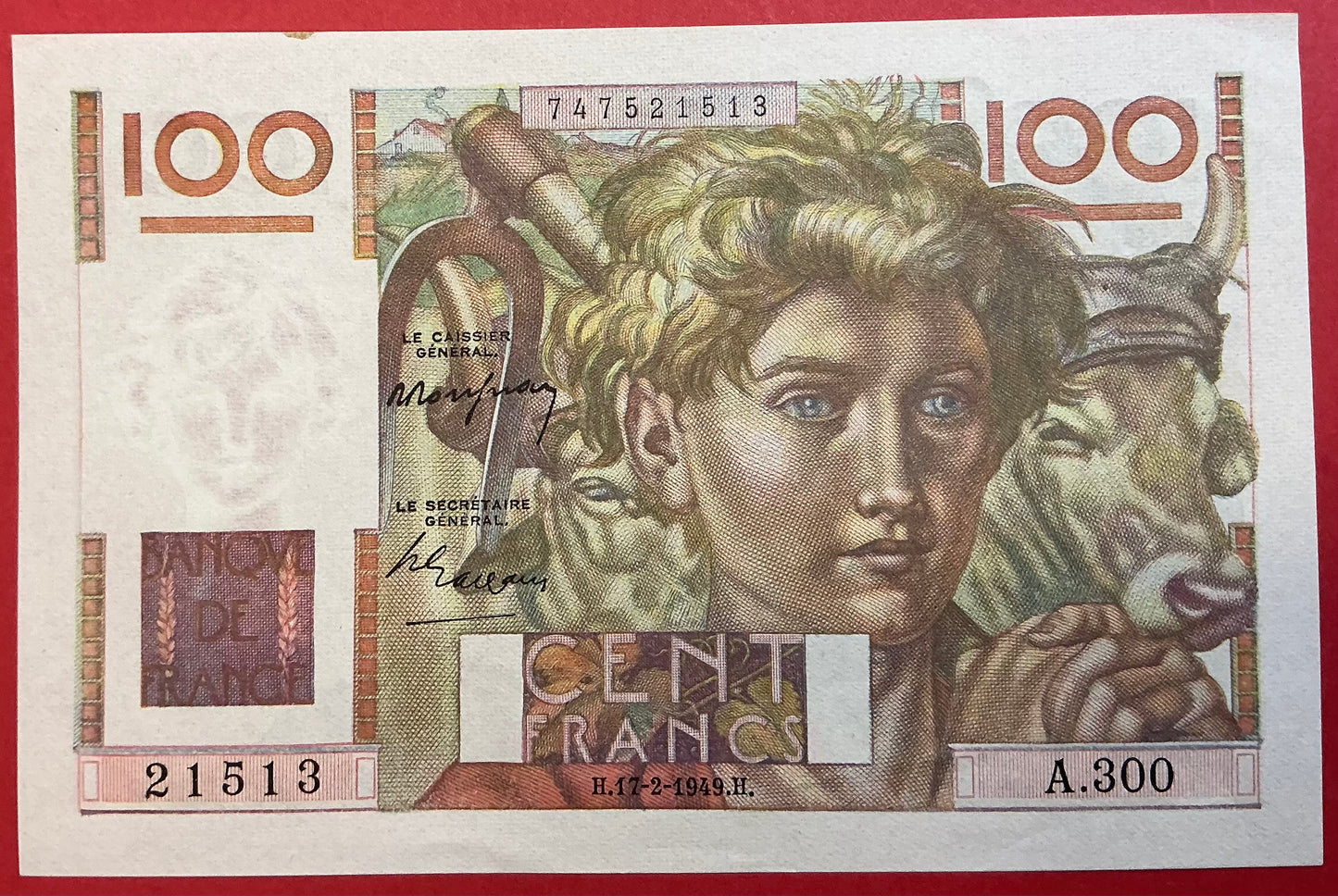 France - 100 Francs 17.2.1949 P#128b Kvalitet 1+/01