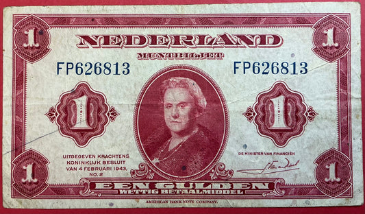 Netherlands - 1 Gulden 4.2.1943 P#64a Kvalitet 1