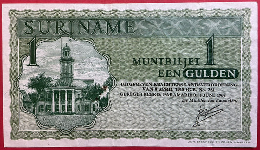 Suriname - 1 Gulden 1.6.1967 P#116a Kvalitet 1/1+