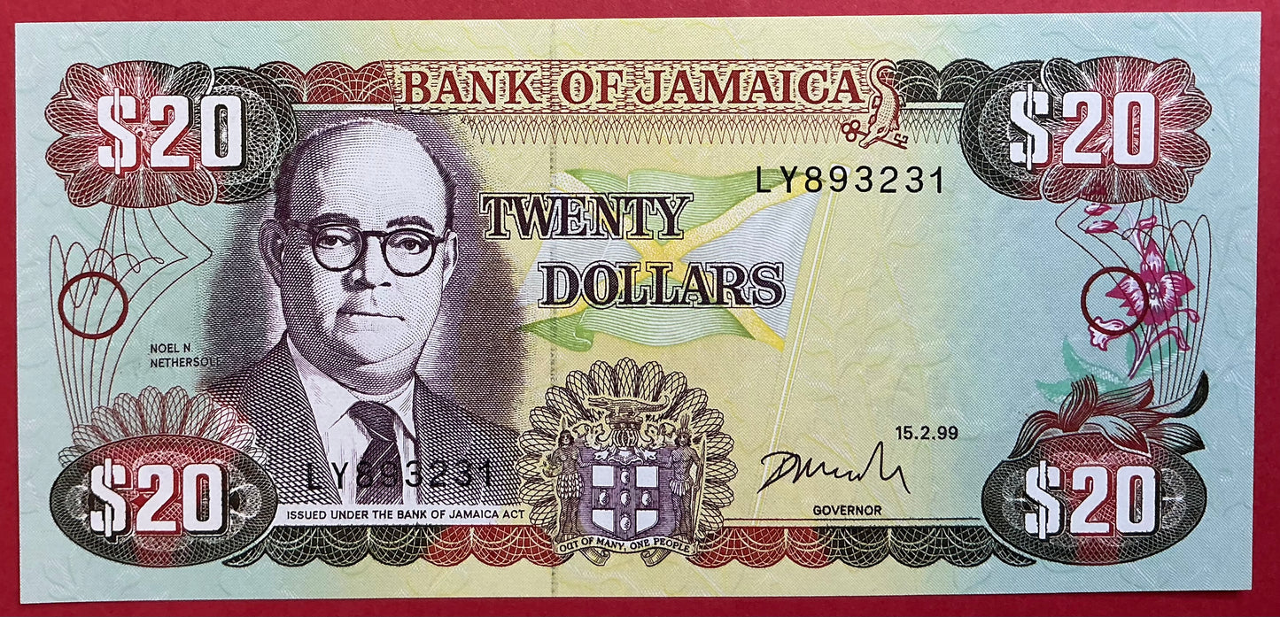 Jamaica - 20 Dollars 15.2.1999 P#72h Kvalitet 0