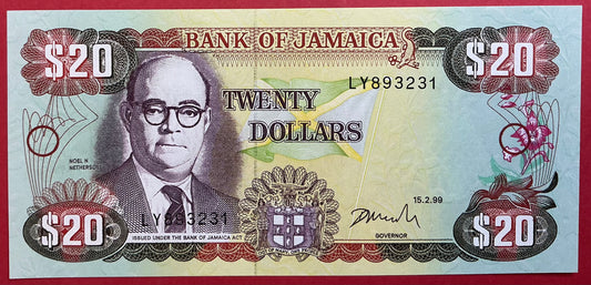 Jamaica - 20 Dollars 15.2.1999 P#72h Kvalitet 0