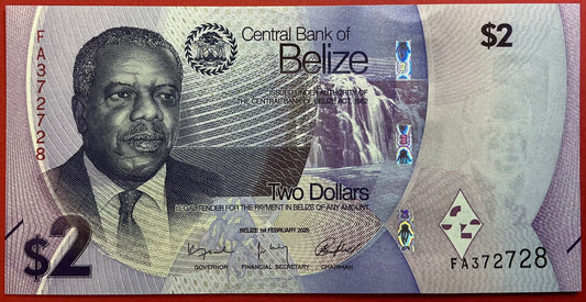 Bellize - 2 Dollars 1.2.2025 P#W73 Kvalitet 0