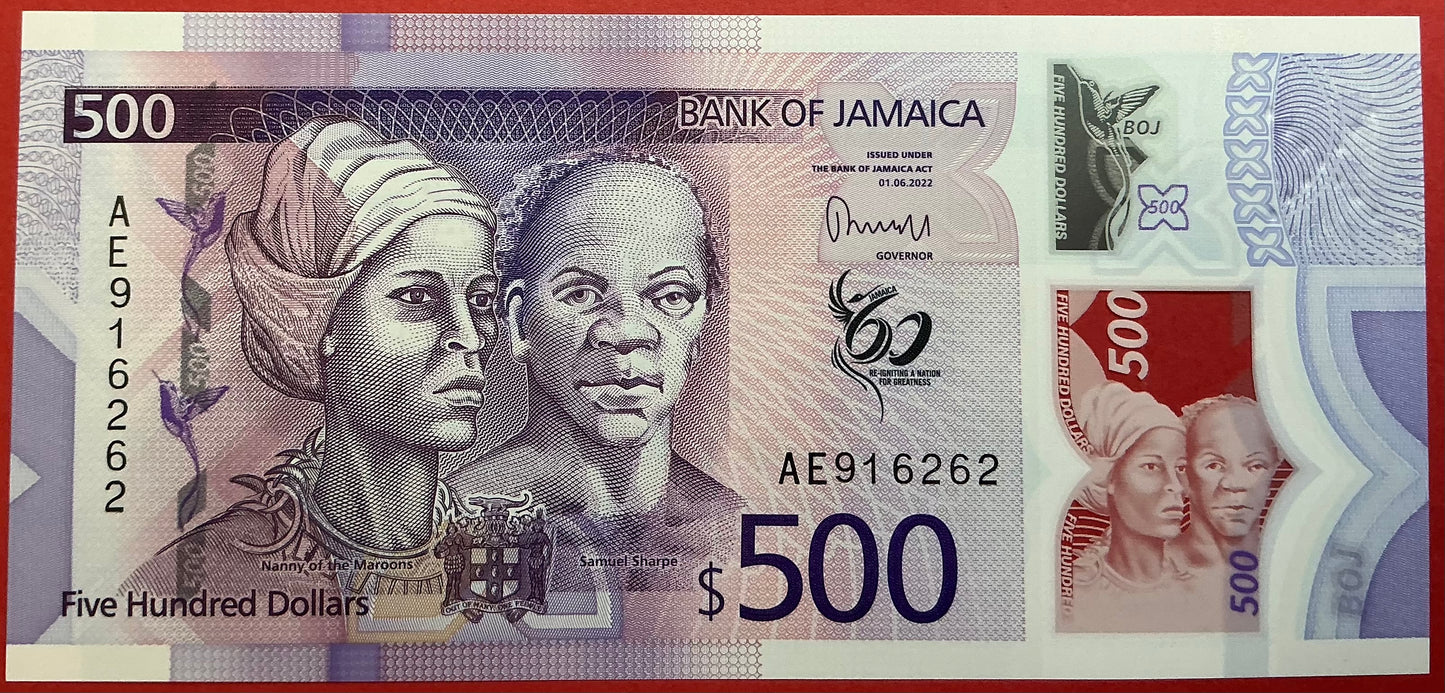 Jamaica - 500 Dollars 1.6.2022 P#W98 Kvalitet 0