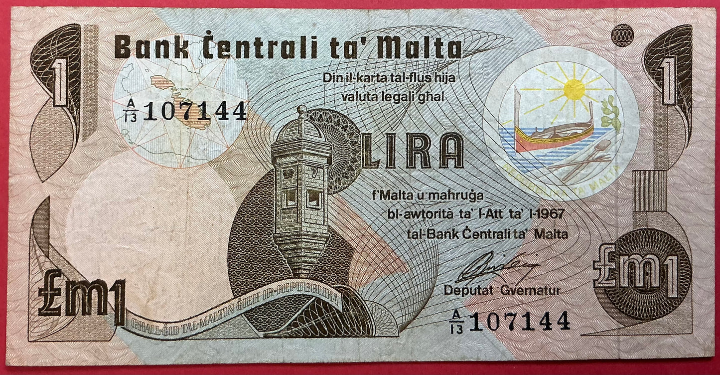Malta - 1 Lira (1979) P#34b Kvalitet 1/1+