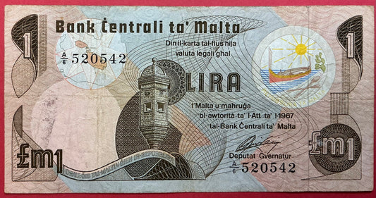 Malta - 1 Lira (1979) P#34a Kvalitet 1/1+