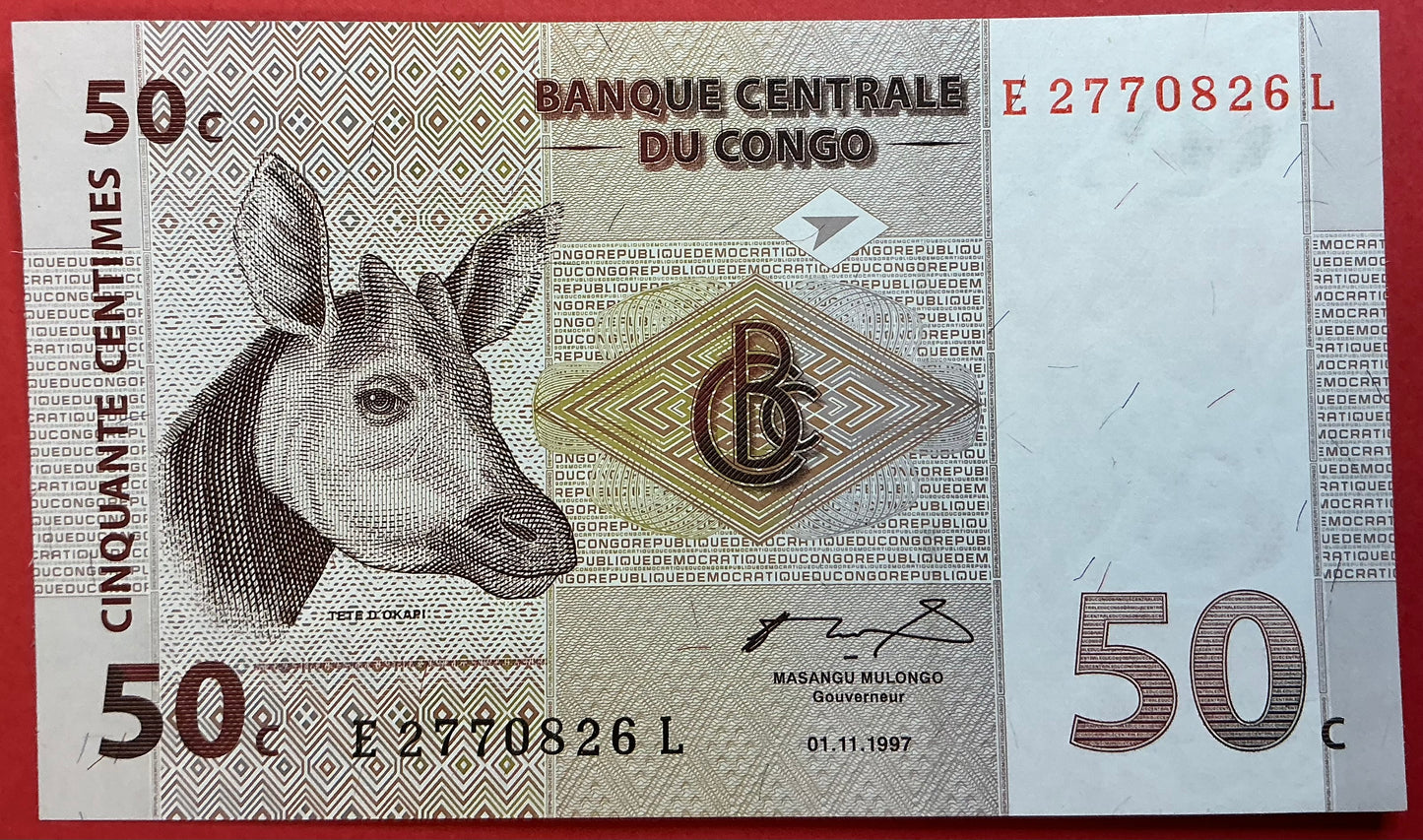 Congo Democratic Republic - 50 Centimes 1.11.1997 P#84a Kvalitet 0
