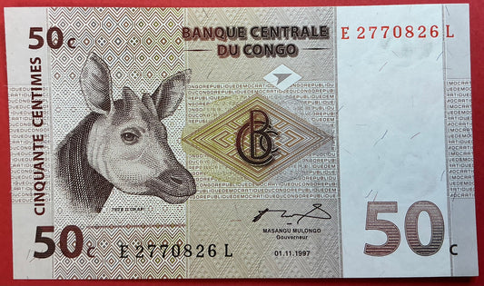 Congo Democratic Republic - 50 Centimes 1.11.1997 P#84a Kvalitet 0