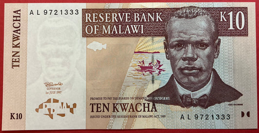 Malawi - 10 Kwacha 1.7.1997 P#37 Kvalitet 01/0