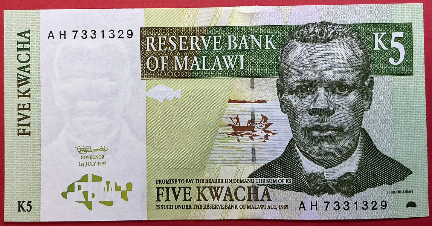 Malawi - 5 Kwacha 1.7.1997 P#36a Kvalitet 01/0