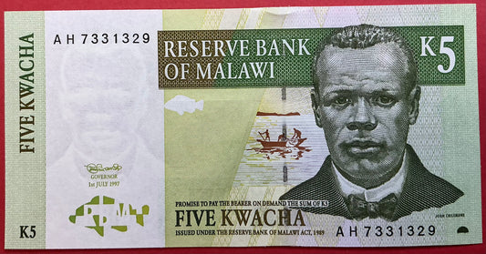 Malawi - 5 Kwacha 1.7.1997 P#36a Kvalitet 01/0