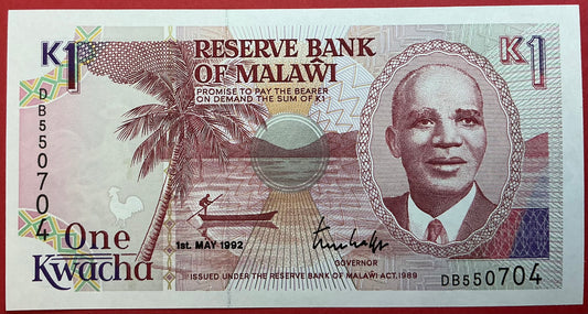 Malawi - 1 Kwacha 1.5.1992 P#23b Kvalitet 0