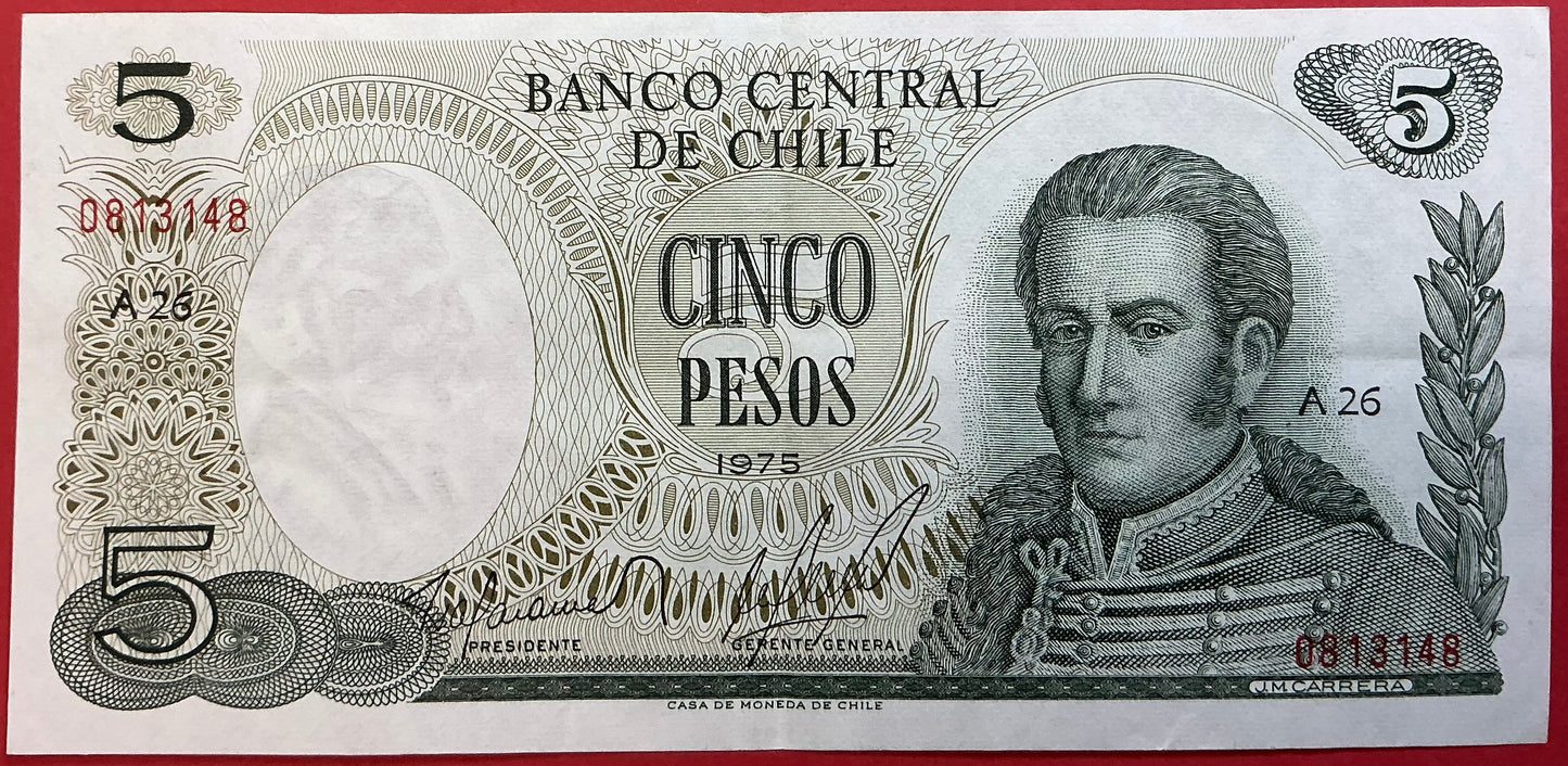 Chile - 5 Pesos 1975 P#149a Kvalitet 1+