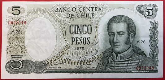 Chile - 5 Pesos 1975 P#149a Kvalitet 1+