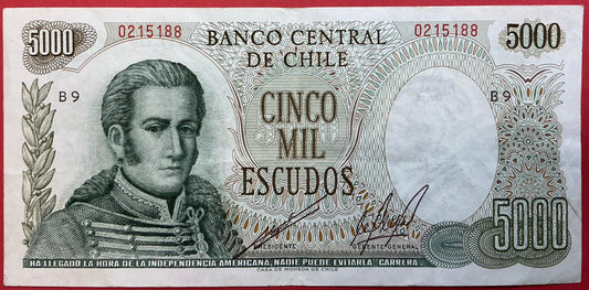 Chile - 5000 Escudos (1967-75) P#147b Kvalitet 1+