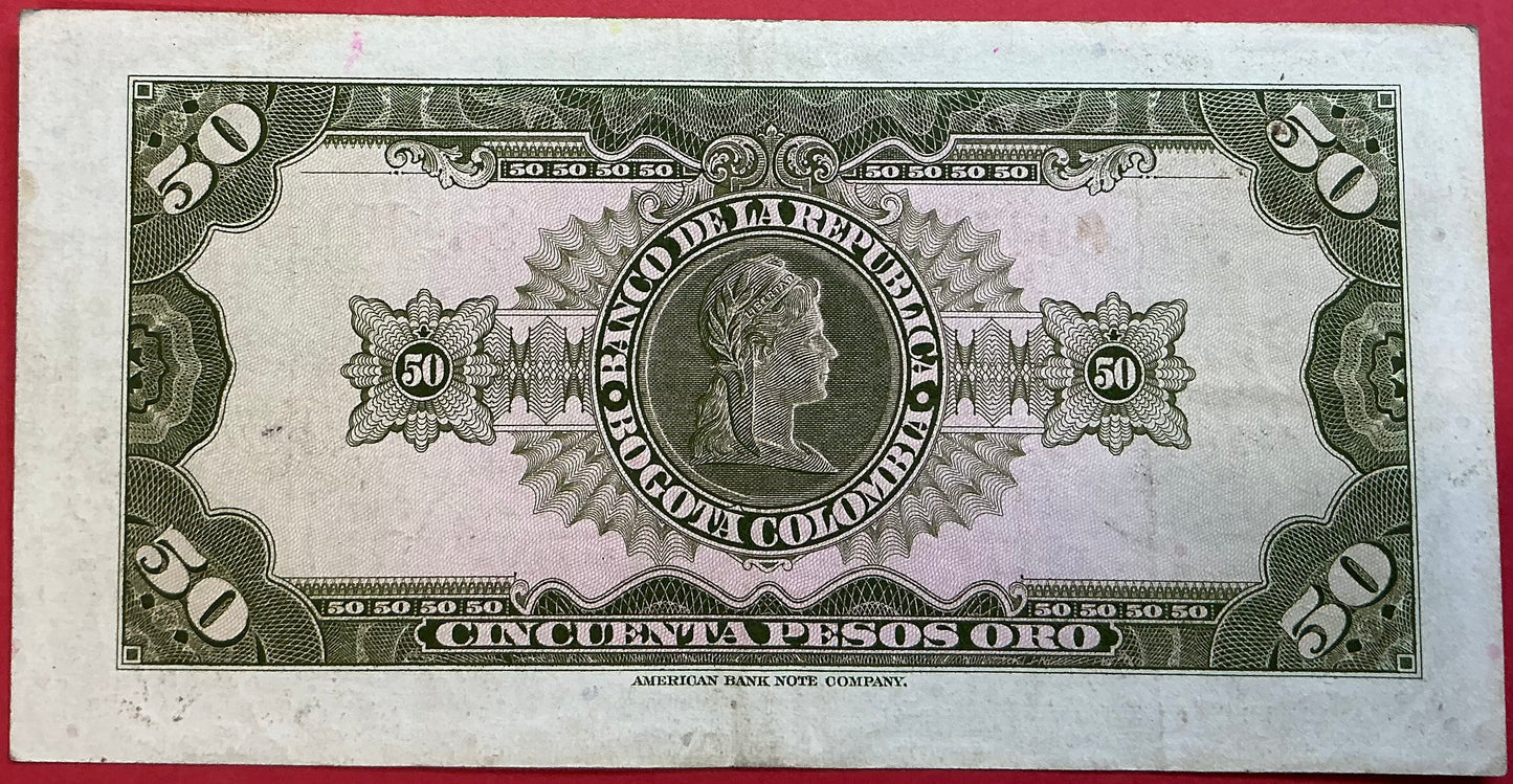 Colombia - 50 Pesos Oro 12.10.1967 P#402b Kvalitet 1+