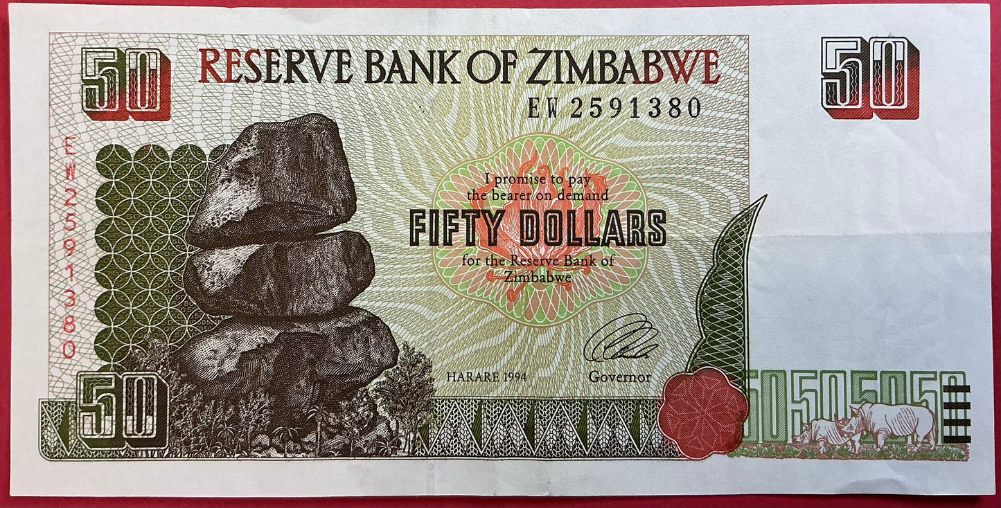 Zimbabwe - 50 Dollars 1994 P#8a Kvalitet 1+