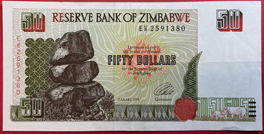 Zimbabwe - 50 Dollars 1994 P#8a Kvalitet 1+