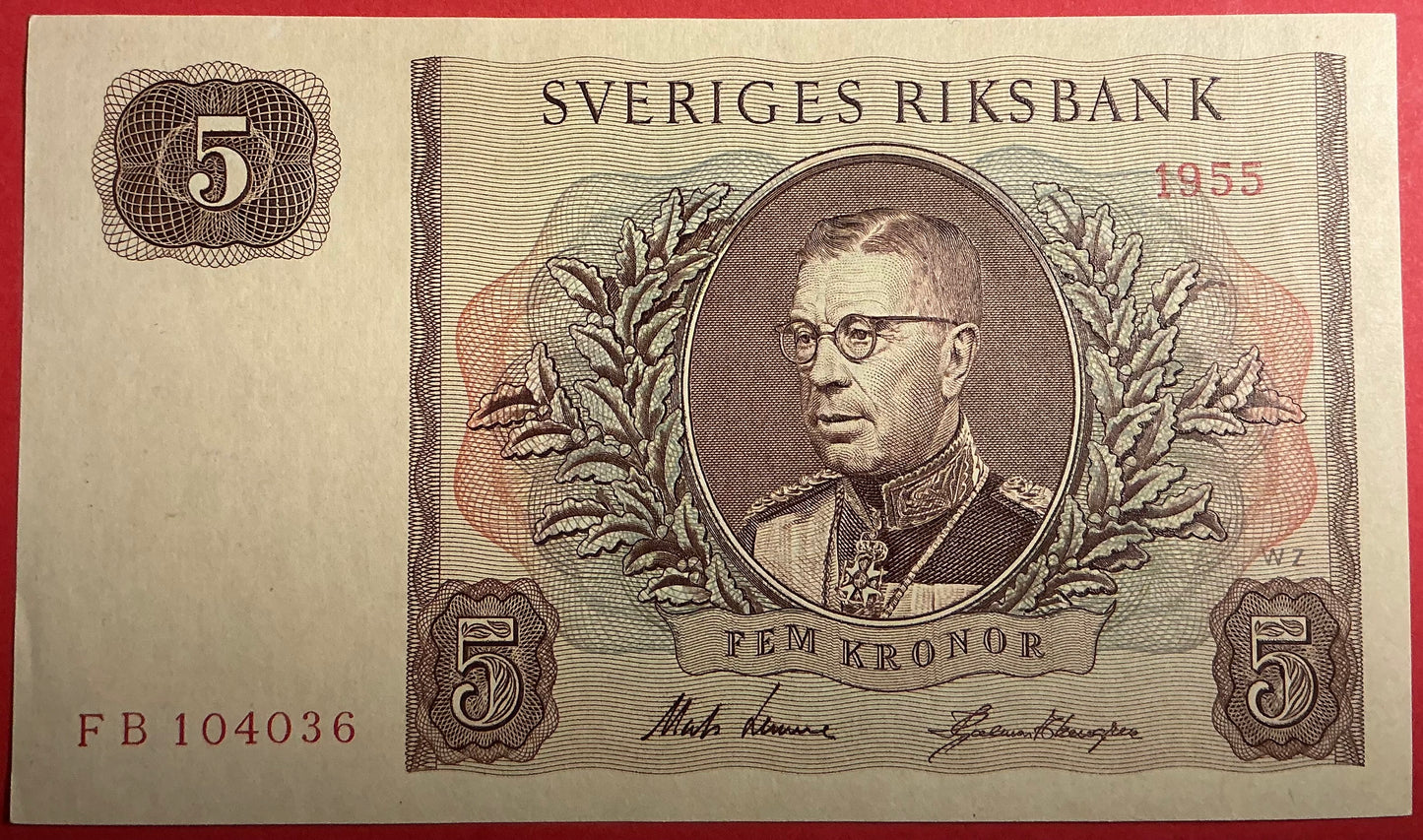 Sweden - 5 Kronor 1955 P#42b Kvalitet 01/0