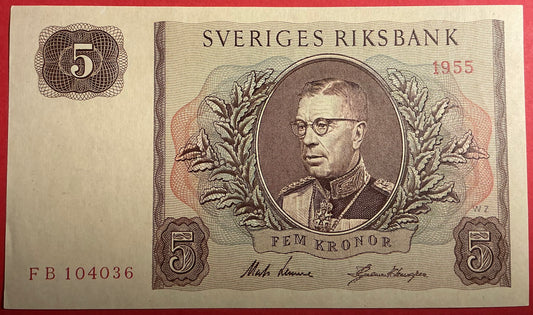 Sweden - 5 Kronor 1955 P#42b Kvalitet 01/0
