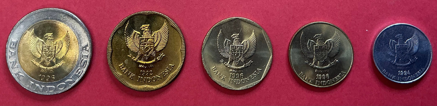 Indonesia - 5 Different 1992-1996 Type Set Unc.