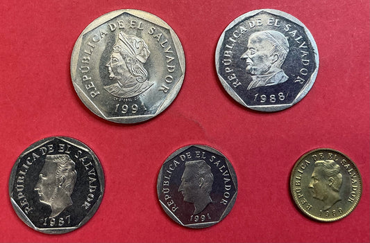 El Salvador - 5 Different 1987-1991 Type Set Unc.