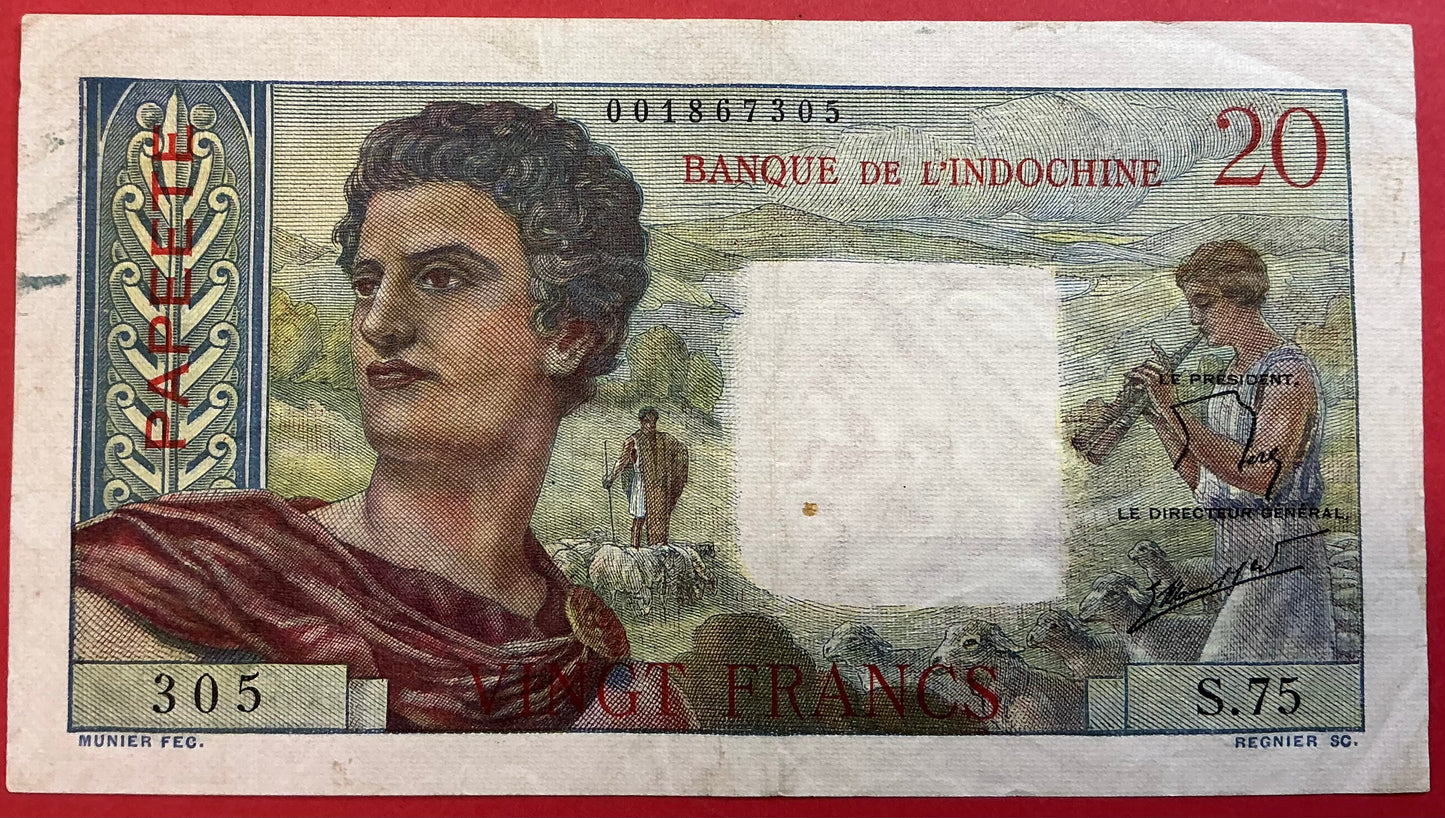 Tahiti - 20 Francs (1963) P#21c Kvalitet 1/1+