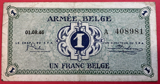 Belgium - 1 Franc 1.8.1946 *Military* P#M1a Kvalitet 1+