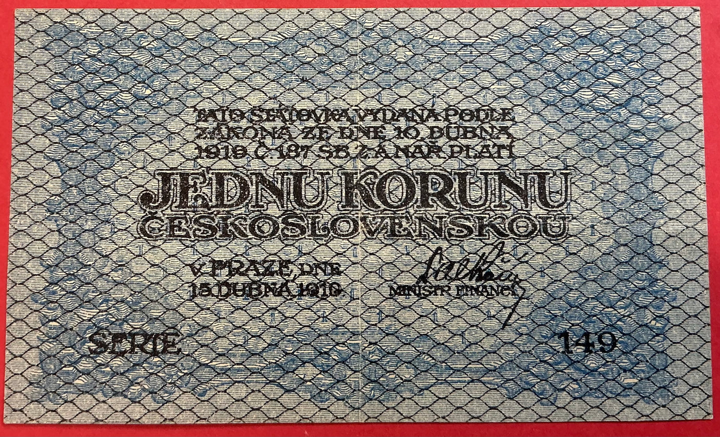 Czechoslovakia - 1 Koruna 1919 P#6a Kvalitet 1+