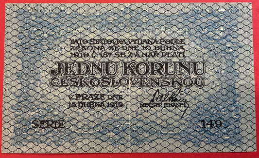 Czechoslovakia - 1 Koruna 1919 P#6a Kvalitet 1+