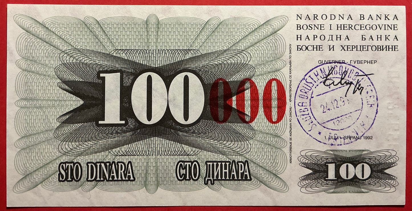 Bosnia Herzegovina  - 100.000 Dinara 24.12.1993 P#56d Kvalitet 0