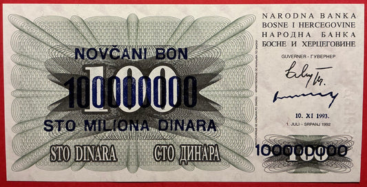 Bosnia Herzegovina - 100.000.000 Dinara 10.11.1993 P#37a Kvalitet 0