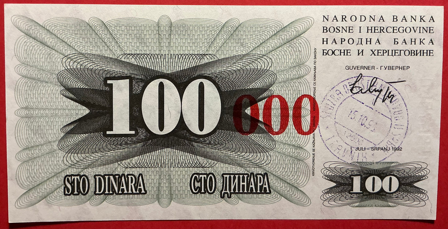 Bosnia Herzegovina - 100.000 Dinara 15.10.1993 P#56b Kvalitet 0
